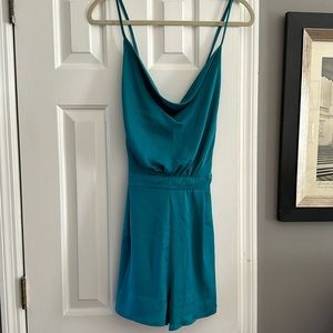 Satin Teal Strappy Romper